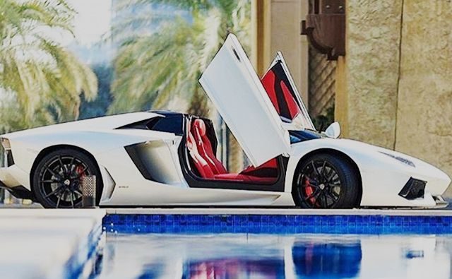 lambourgini by the pool
